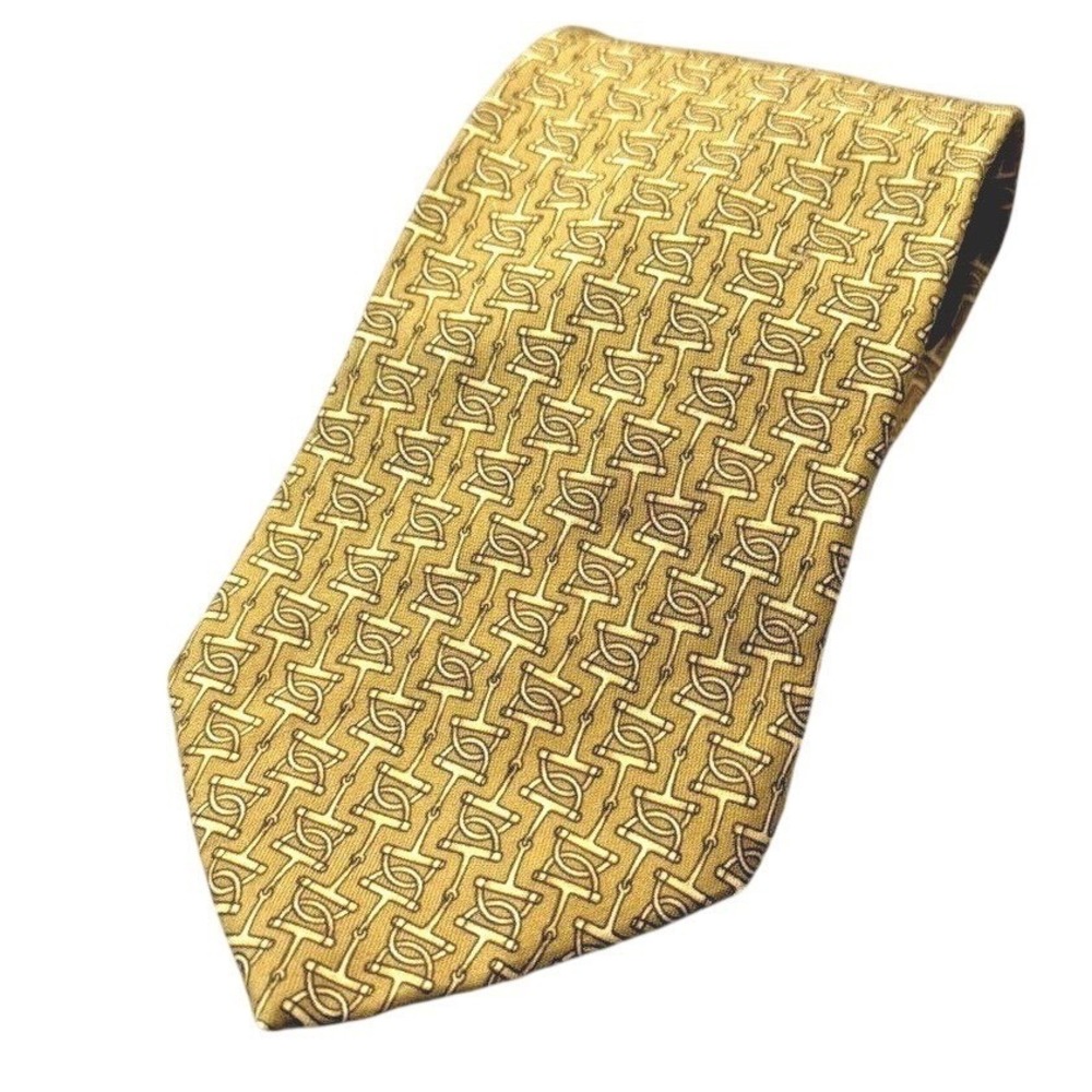 Brooks Brothers Makers Mens Neck Tie Golden Chain Links 100% Silk USA 60"‎ LONG